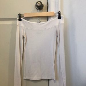 off the shoulder white long sleeve shirt
